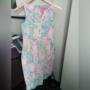 Lilly Pulitzer Dalila Stretch Shift dress Embroider Neckline classic Bold colors